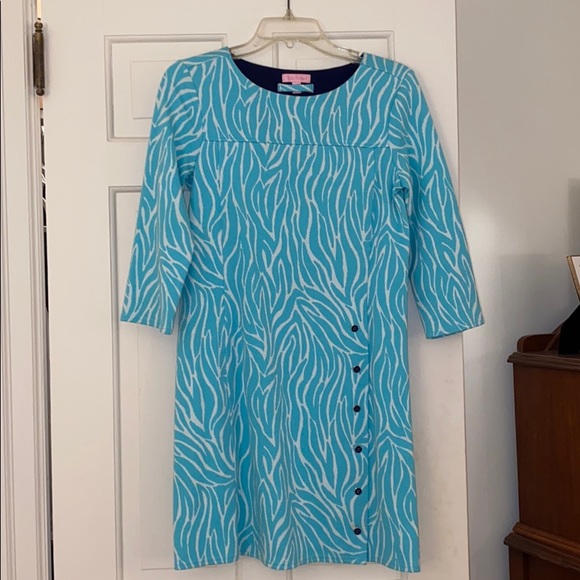 Lilly Pulitzer Turquoise and Navy Belted Dress - Picture 2 of 4